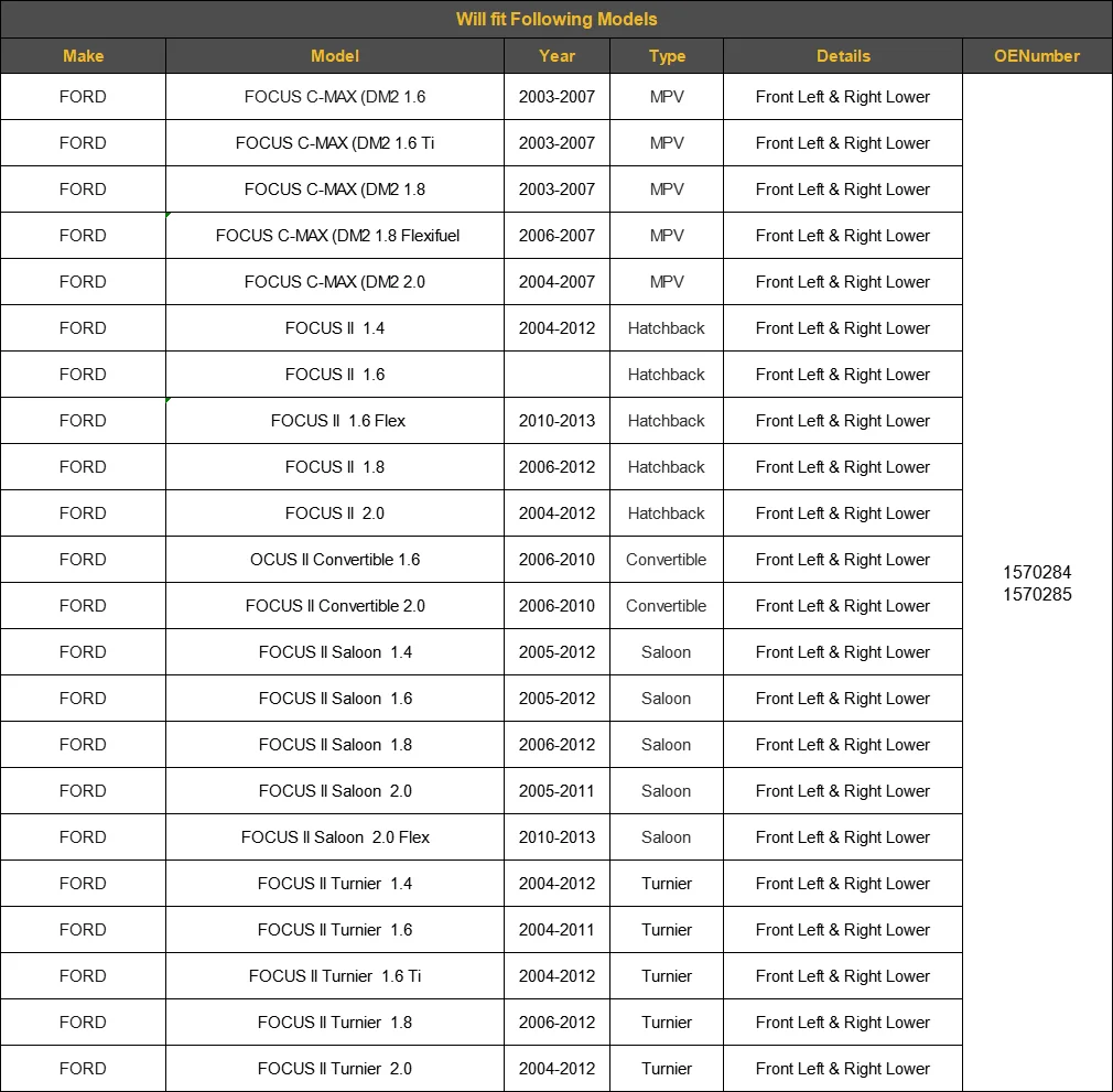 Front Lower Suspension Control arm With Ball Joint Part For Ford Focus II CMAX 04-12 1570285 1570284