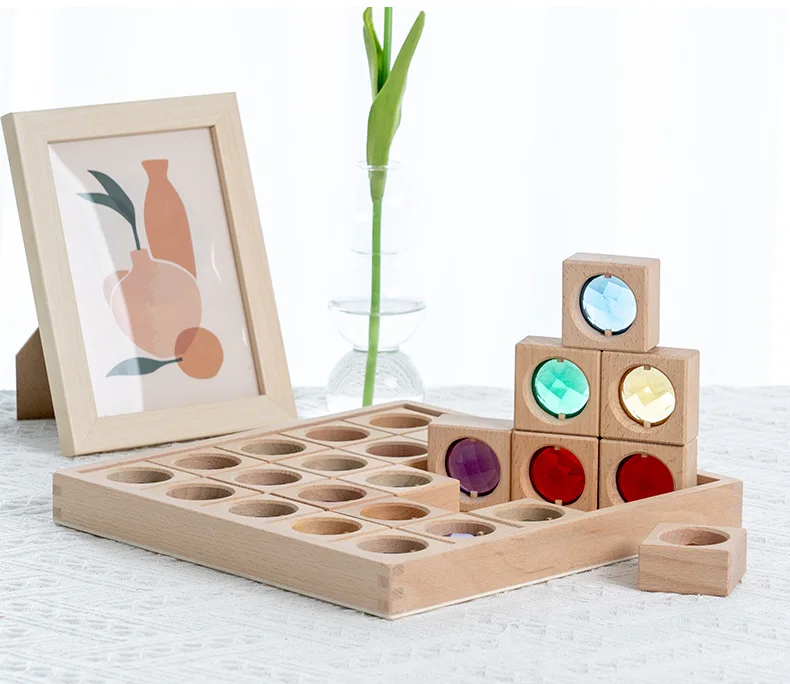 25pcs Rainbow Wooden Sensory Blocks Baby Stacking Toys for Montessori Games Creative Educational Cube Blocks for Kids