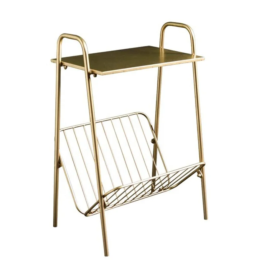 New Metal luxury modern gold sofa side coffee tea square metal side table with magazine rack