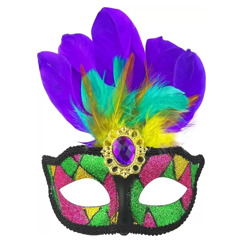 New Wholesale Funny Costume Cosplay Mardi Gras Mask Venetian Plastic Face Feather Party Mask For Halloween Party Supply Decor