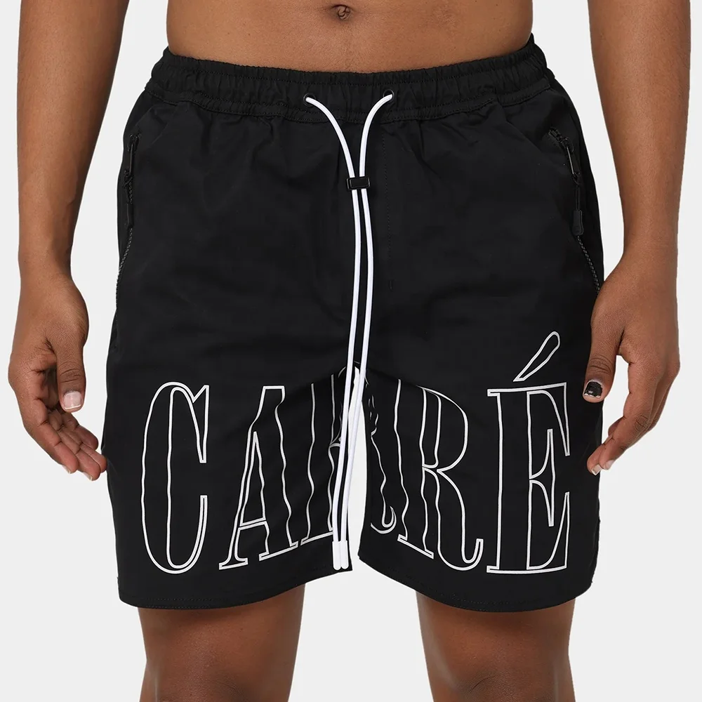 custom logo screen printing shorts lightweight breathable zip pocket relaxed fit letter printed graphic shorts for men