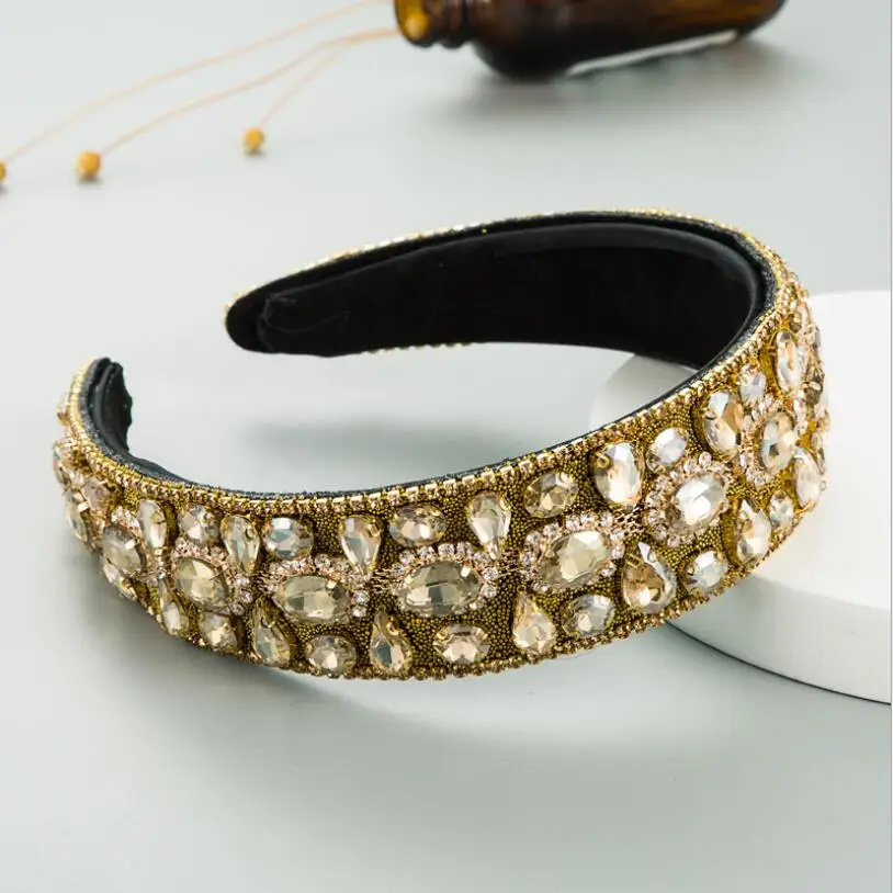 Gorgeous Baroque Full Rhinestone Headband for Woman Elegant Glass Beaded Hairband Female Party Hair Accessory Headwear Headdress