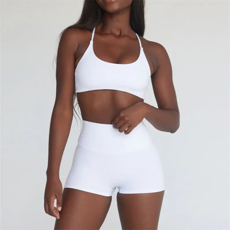 ECBC Wholesale Custom Butt Lifting Yoga Workout Nylon Athletic Matching Sexy Gym Fitness Summer Yoga Biker Women Shorts Sets