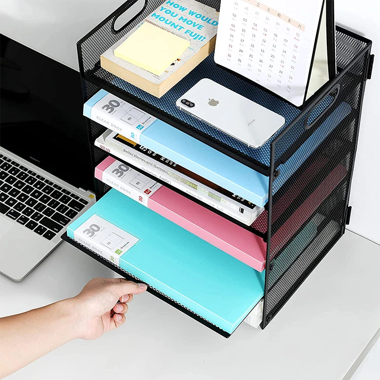 Simple multi-layer desktop file storage rack office file storage rack with handle can be moved