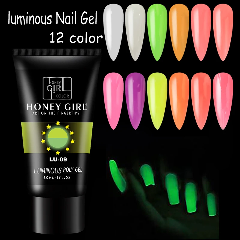 HONEY GIRL Luminous Nail Extension Gel Glow In Dark UV Soak Off  Lighting In Night Nail Extension Gel