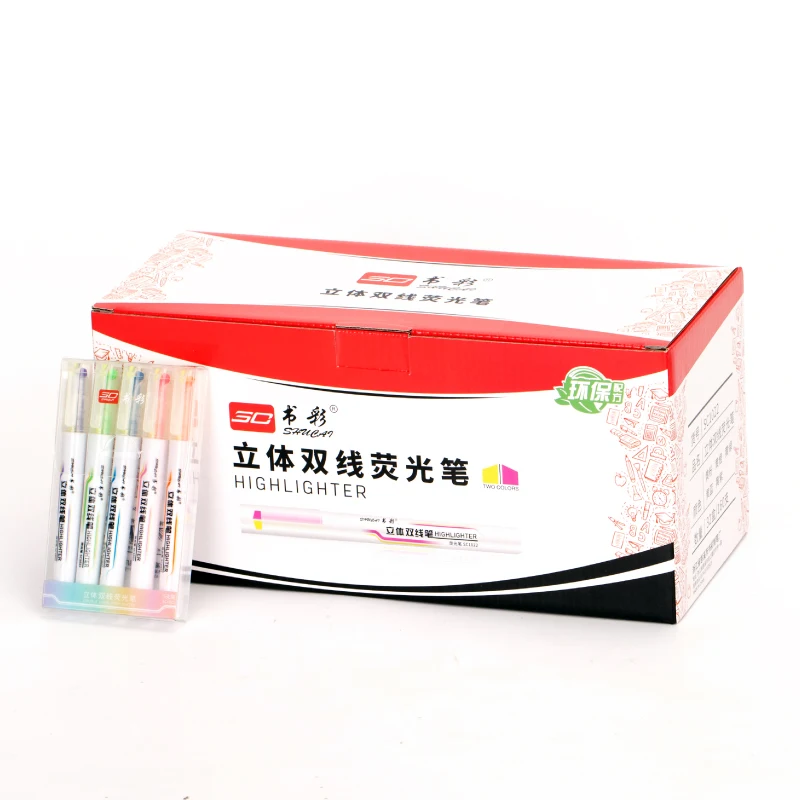 
Wholesale Quick Drying Double Chisel Tip Colours Pen Marker Highlighter 