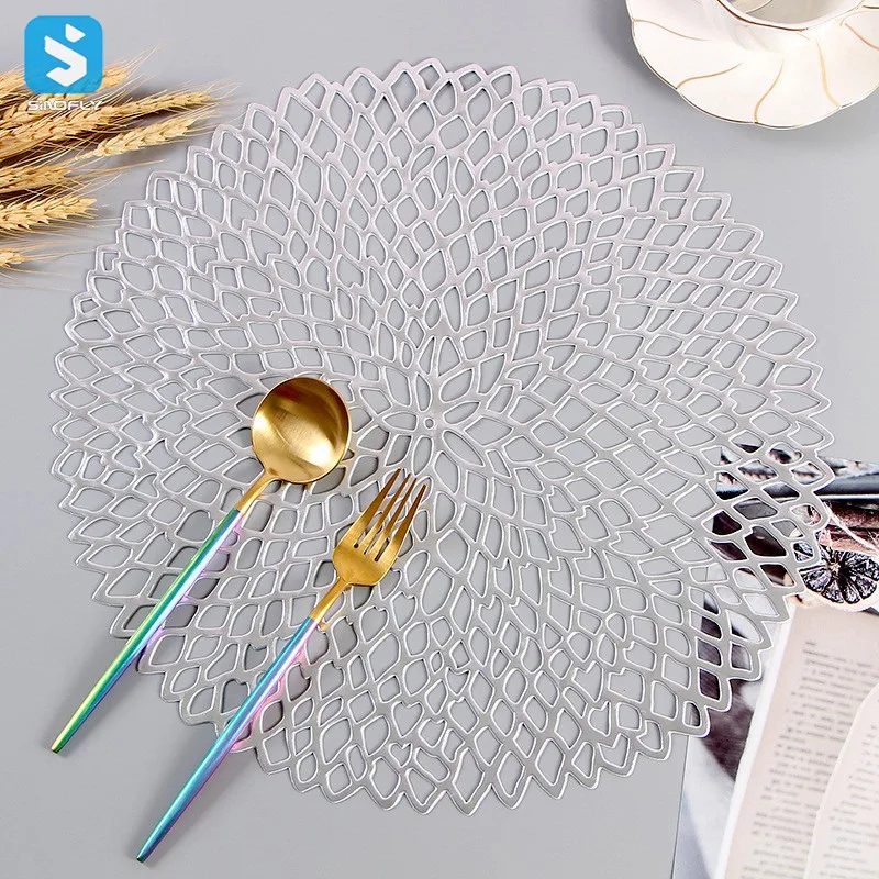 New Style Dining Table Mat Luxury PVC Placemats Plastic Pierced Gold placemats