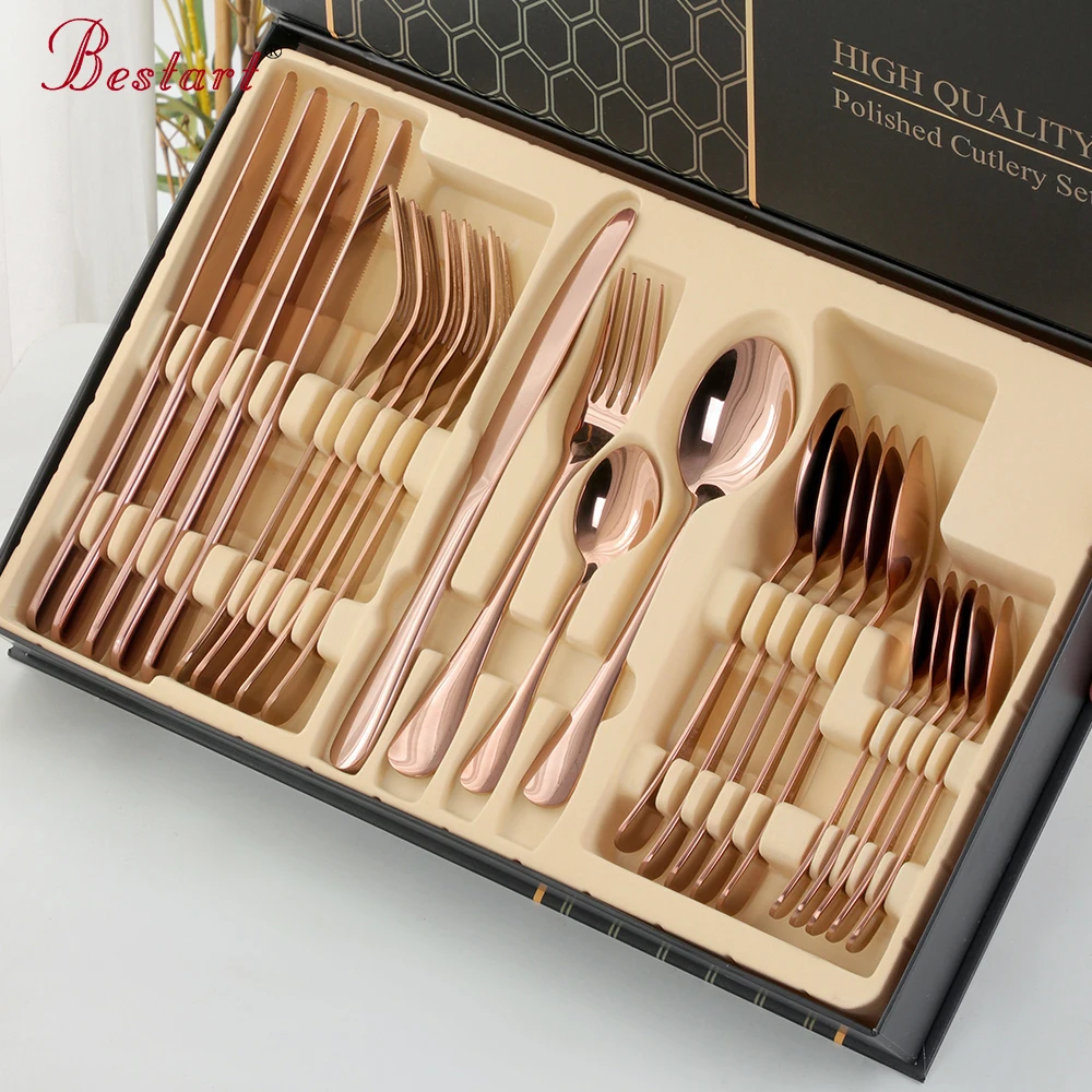 In Stock Christmas Metal 24Pcs Knife Spoon And Fork Set Stainless steel Cutlery Flatware Sets