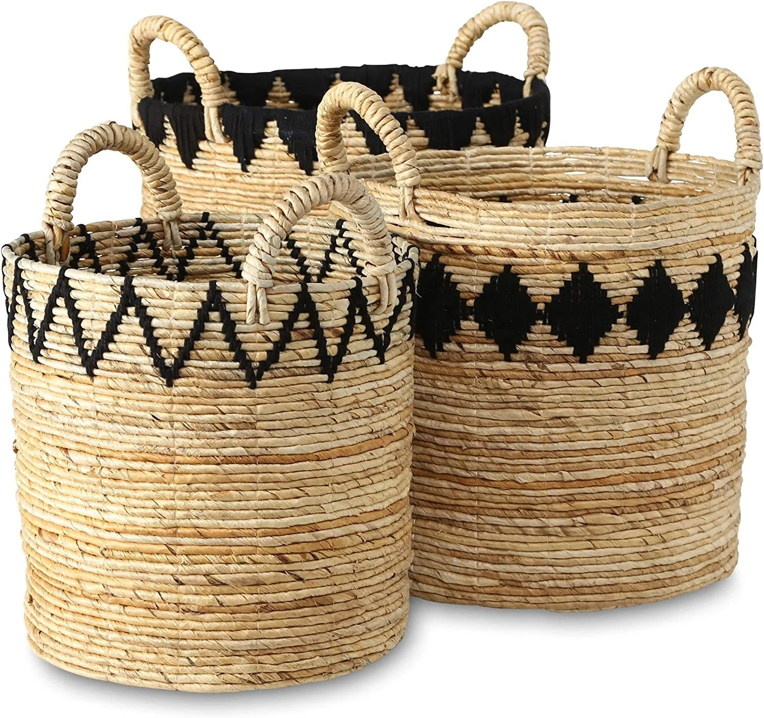 Set of 3 large customized corn husk and straw storage basket for home storage