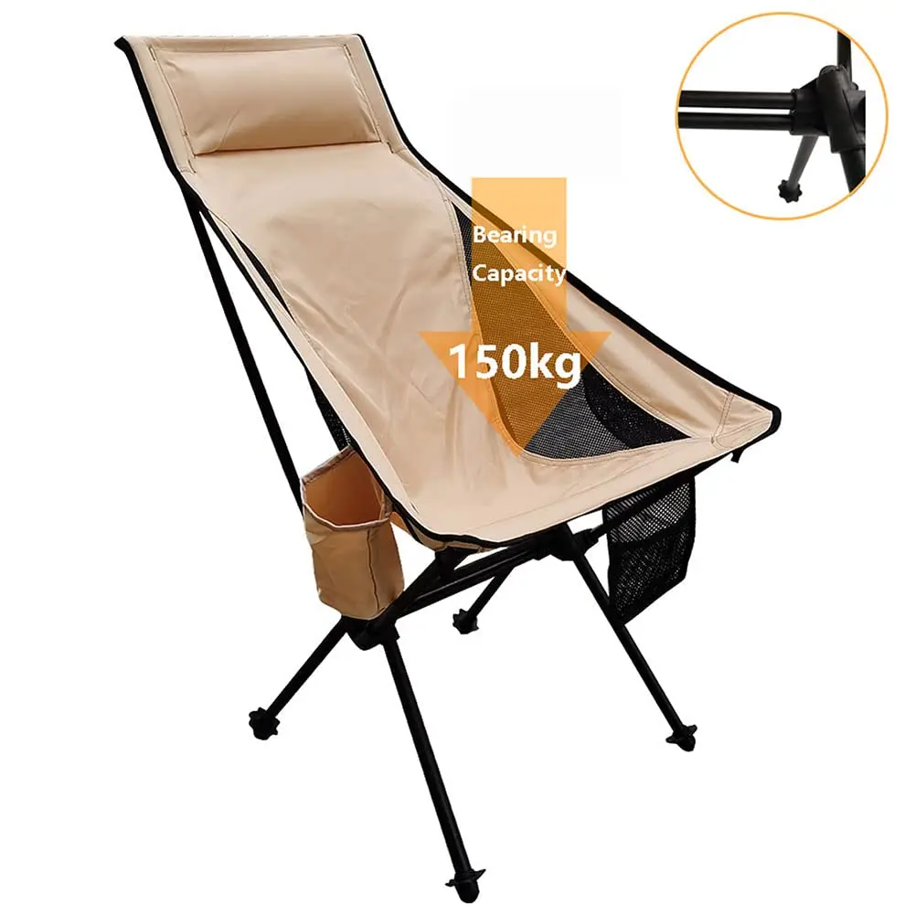 High Load Capacity Fishing Chair Portable Beach Chair Leisure Camping Folding Chair With Pillow Headrest