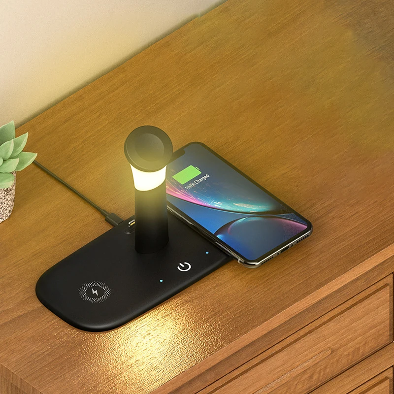 
New products 15W 5 in 1 fast wireless charger with LED night light stand wireless charging dock 