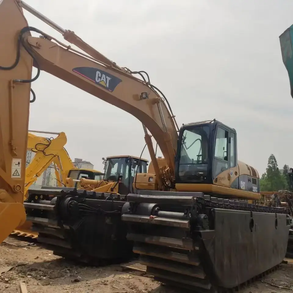 20ton caterpillar 320c Boat Digger used Amphibious Excavator with Side Pontoon for sale