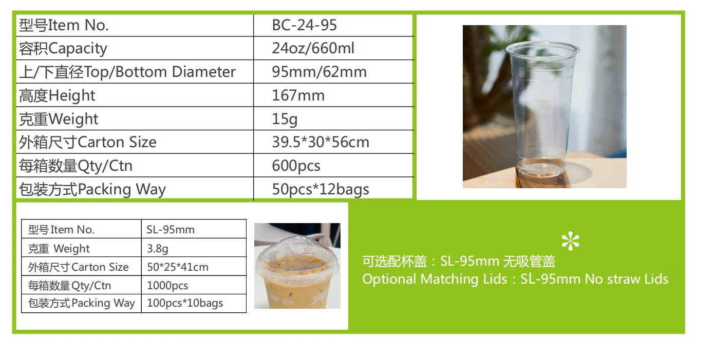 24oz Cup Design Custom Logo activia yogurt Boba Bubble Tea U Shaped Reusable Plastic New Food PET Opp Bag Zhejiang Transparent