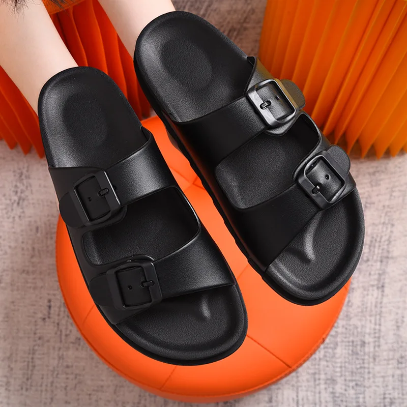 New Design Custom Logo Slippers Double-buckle Adjustable Strap Size Beach Slide Sandal