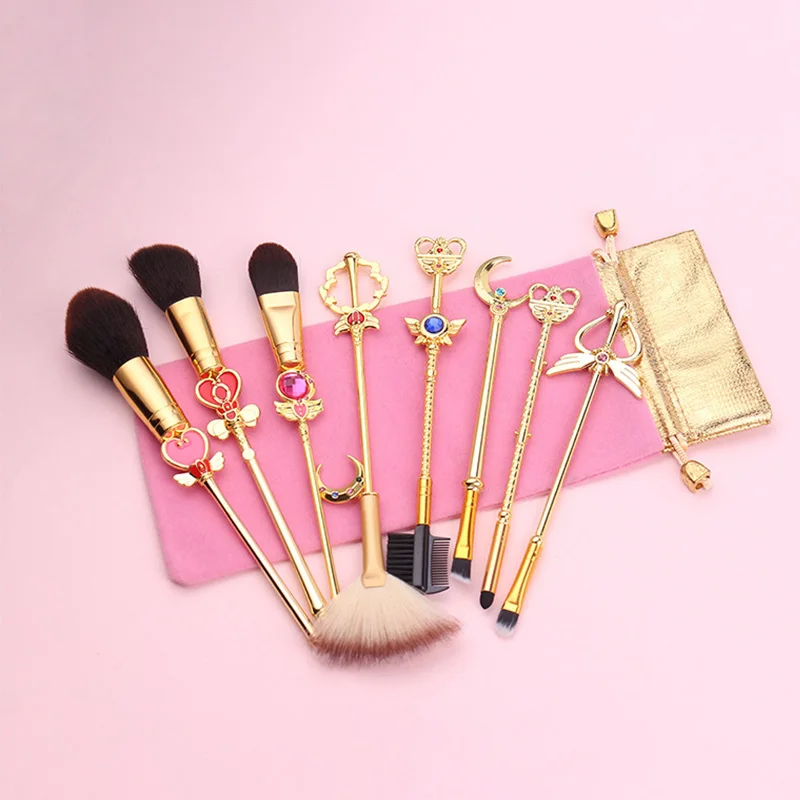 Cartoon Style Sailor Moon Personalize Patent 8pcs Makeup Brush Set Cosmetic Powder Foundation Eyeshadow Brush For Girls Gift