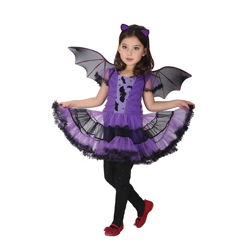 Purple Bat Kids Costumes Girl Witch Halloween Fancy Dress Costume