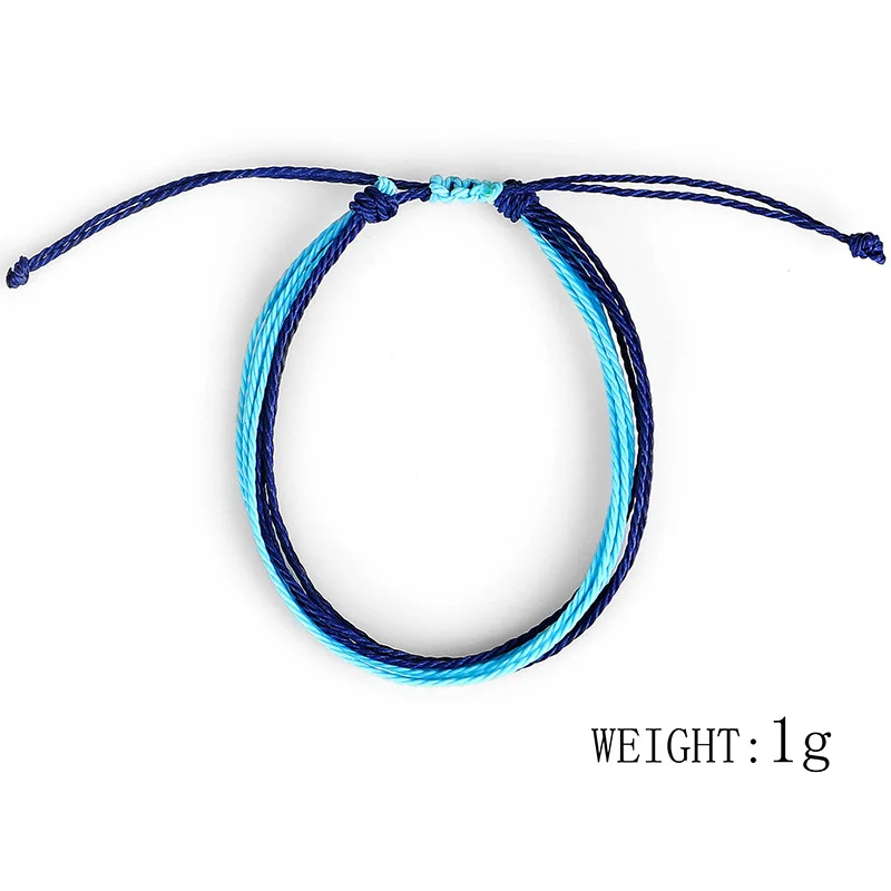 Creative Drawstring Colourful Women Black Thin Blue Line Silk Wax Thread Adjustable Handmade Rope Bracelet Jewelry