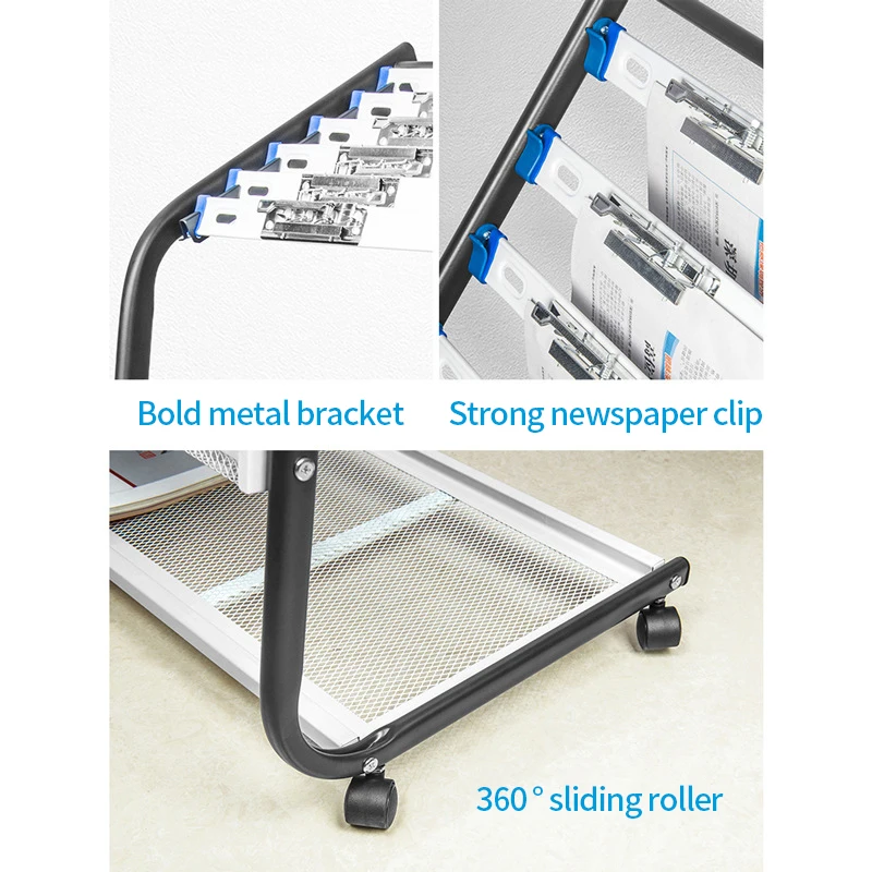 Floor standing clear acrylic magazine display stand, newspaper display stand, multiple layers metal magazine billboard