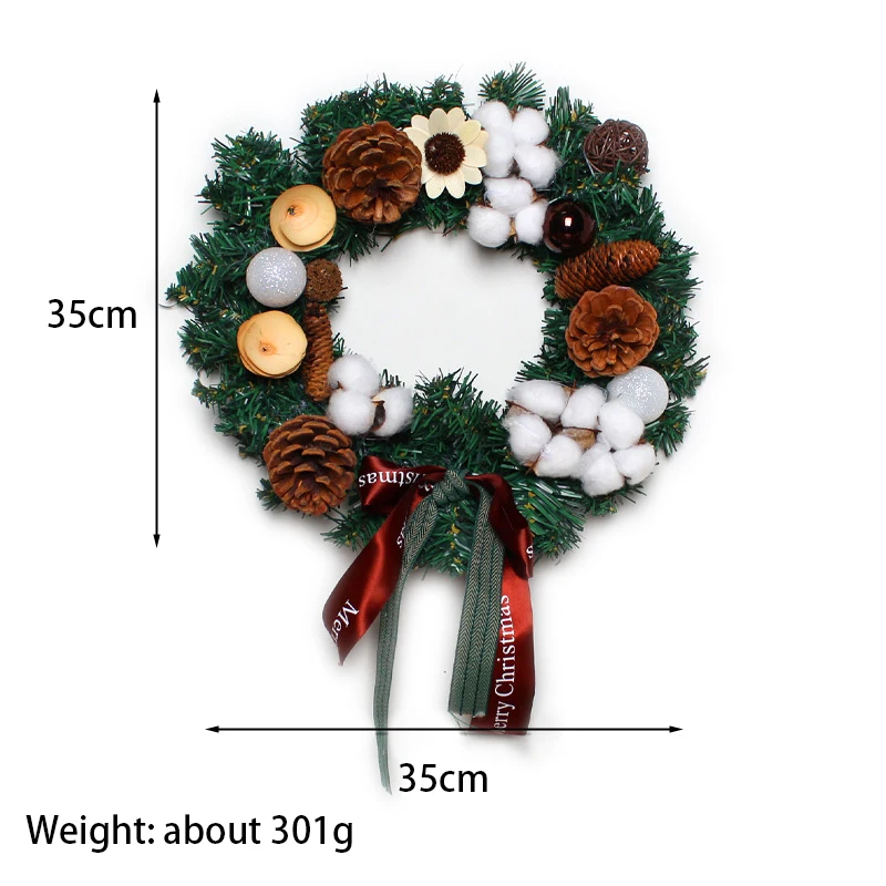 Christmas Wreath With Pinecone For Christmas Front Door Ornament Wall Artificial Pine Garland for Party Decor