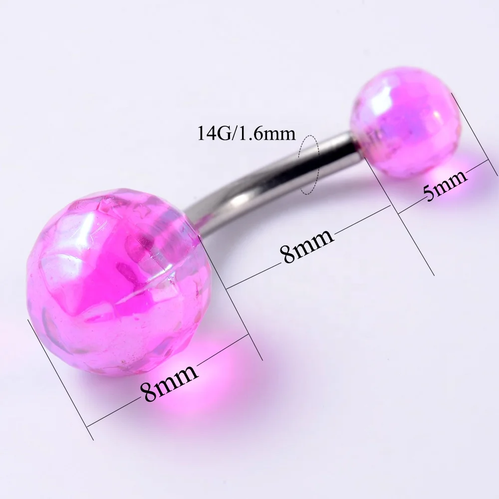 14G Surgical Steel Belly Piercing Acrylic Ball Button Rings Belly Piercing Curved Banana Body Jewelry Navel Piercing Rings