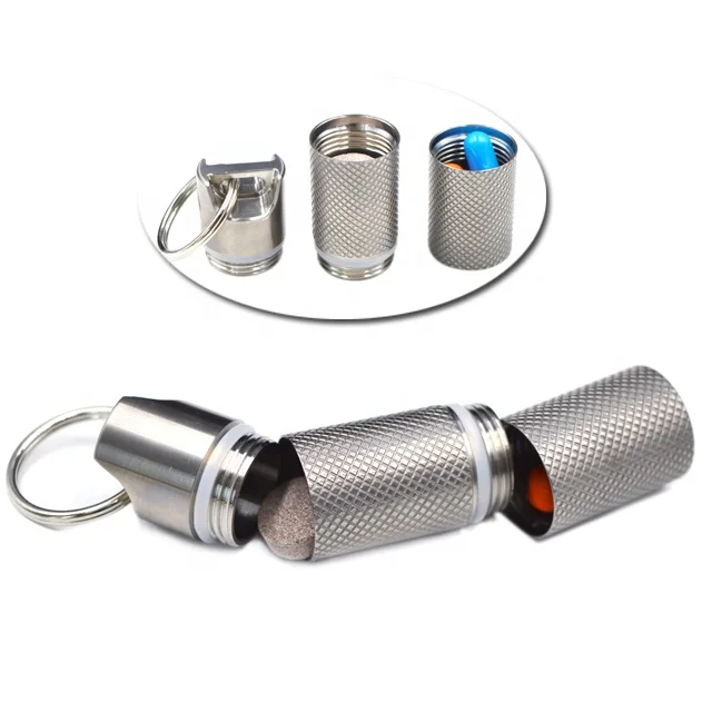Titanium Waterproof Keychain Pill Holder Container Portable Mini Size Pill Box Case for Outdoor Travel Camping