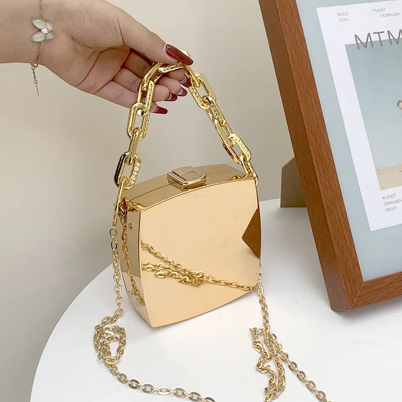 2023 fashion luxury designer handbags thick chain mirror PVC ladies shoulder bag wedding party clutch bag evening bags for women