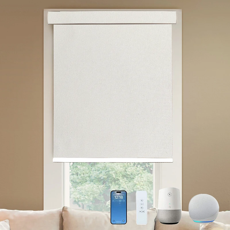 alexa app controlled roller screen shades indoor blackout tuya zigbee rechargeable battery motor powered motorized smart blinds