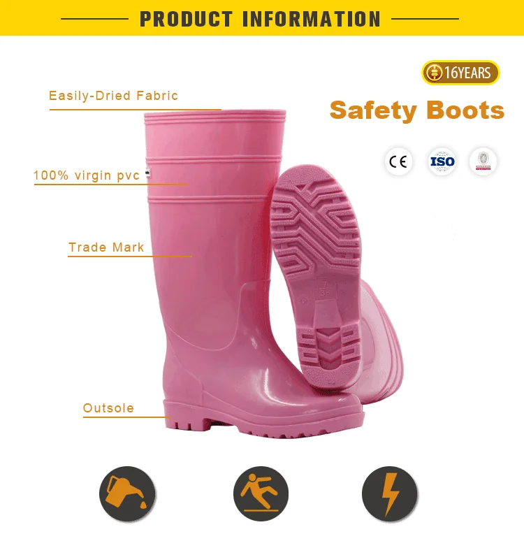 waterproof cheap Industrial anti-slip rubber women water pvc rain boots gum boots with CE certificate wholesale
