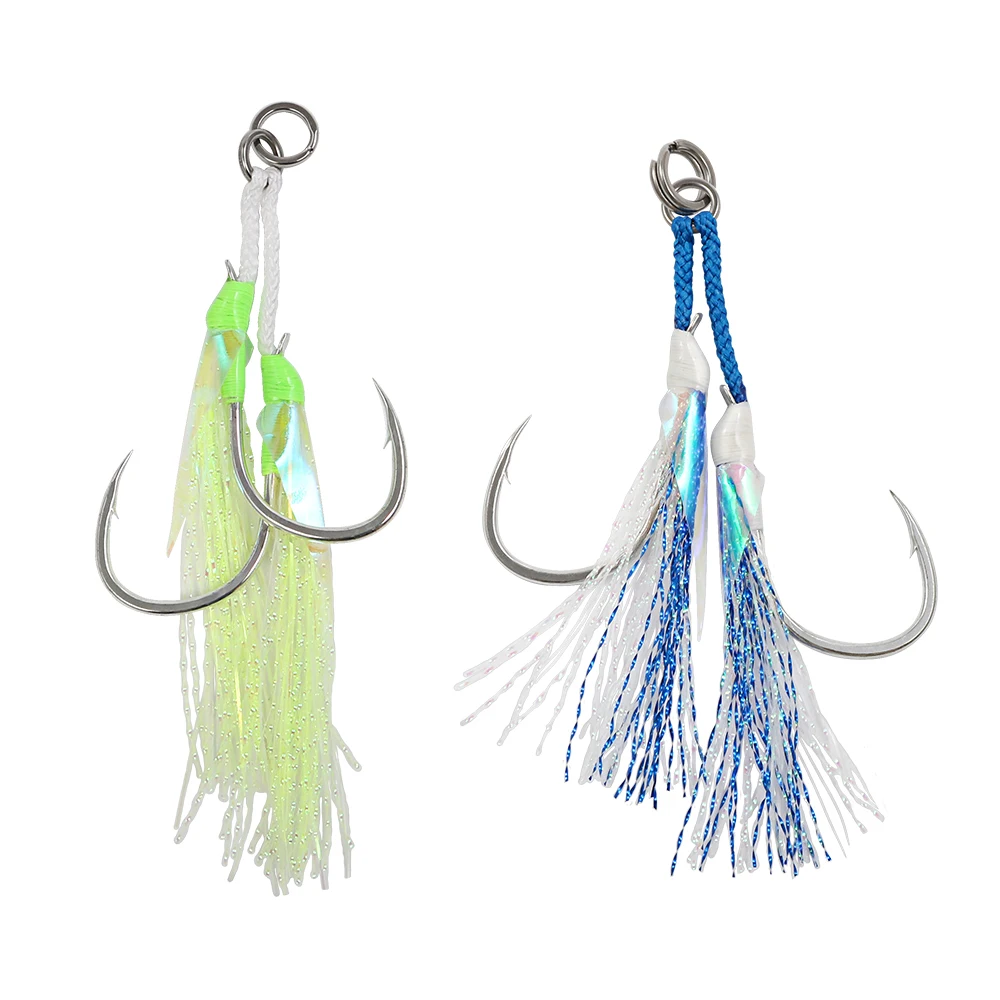 Jigging pro Hooks Fishing 1# 1/0 2/0 3/0 4/0 Sea Double Jig Assist Hook With Glow Flash Metal Jigging Lure Saltwater Hooks