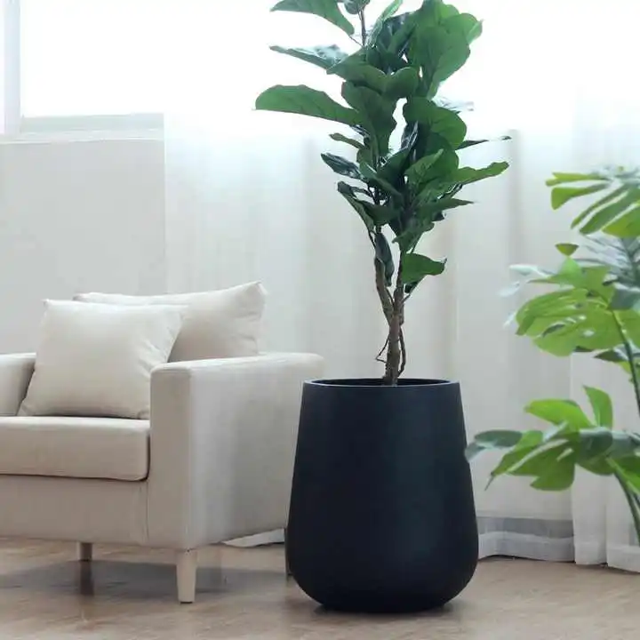 Modern black home decor living room large ceramic cement planter indoor concrete flower pot with drainage hole