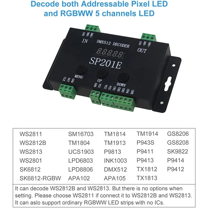 ws2811 ws2801 artnet controller dmx to spi decoder