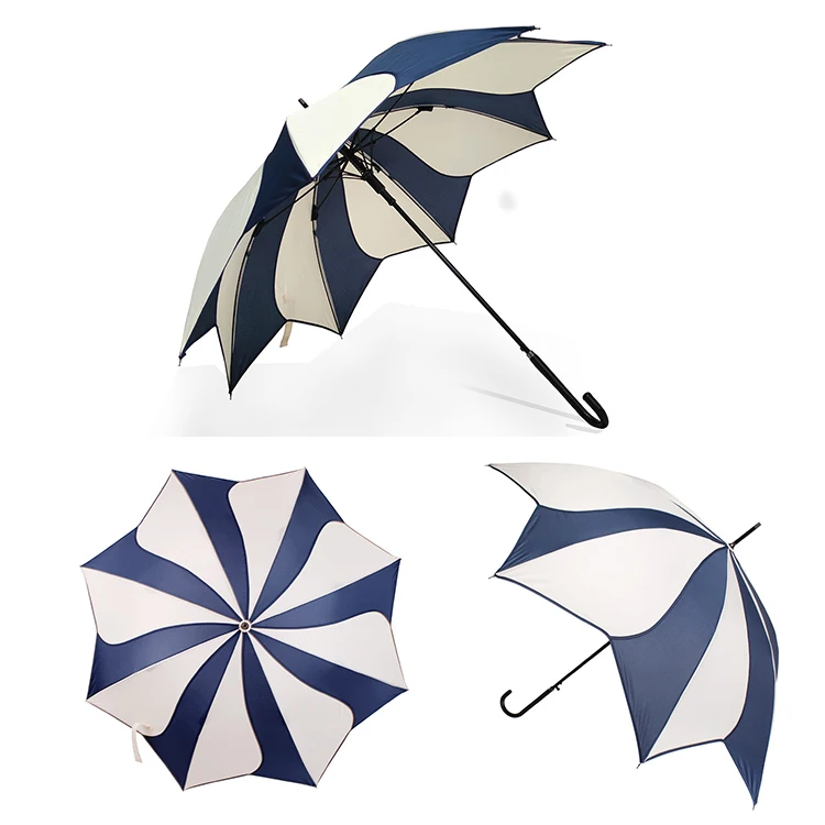 LOTUS China Manufacturer Fiberglass Ribs Flower Shape Design umbrella Hook Handle Umbrella for Rain and Sunshine