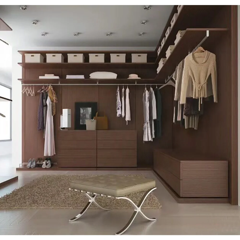 Fashion home wardrobe custom shelving master bedroom suite aluminum wooden walk in closet with led light