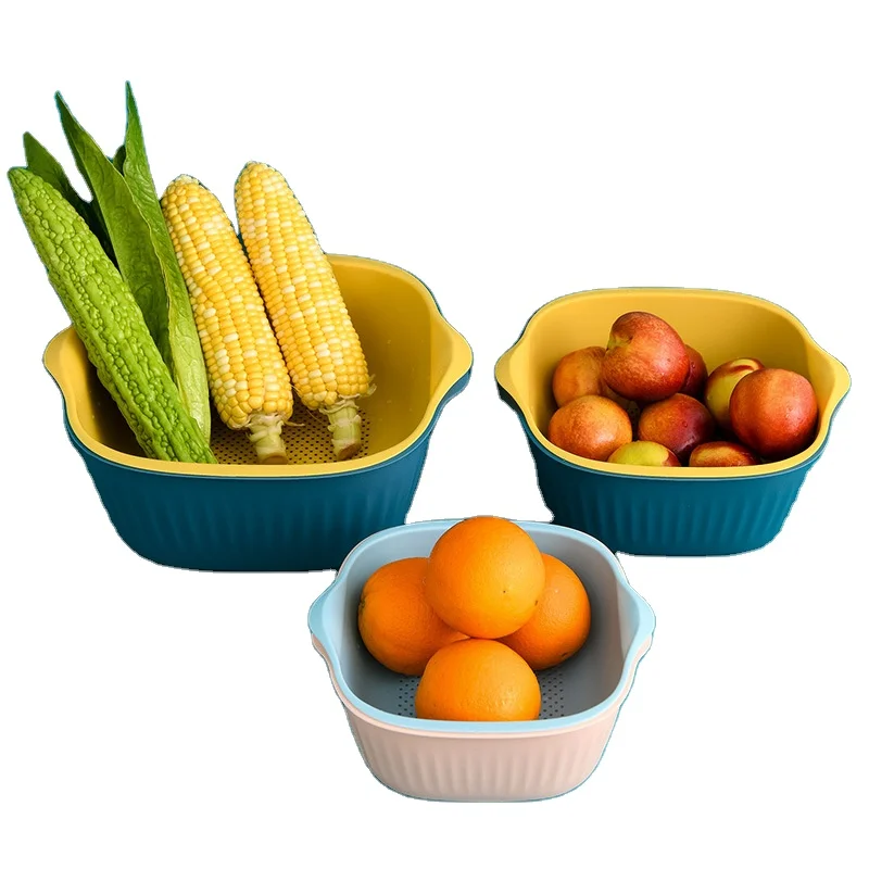 Drain Basket 2 in 1 Double Layered Detachable Strainers Kitchen Filter Drainage Basin Basket for Cleaning Drying Fruit Vegetable