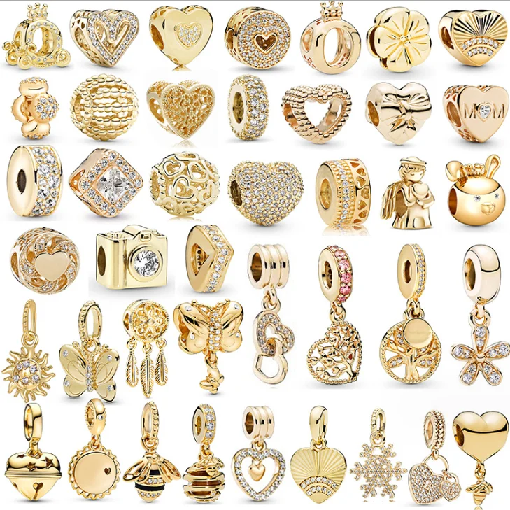 High quality pan dora gold charms 18k gold plated charms for jewelry making