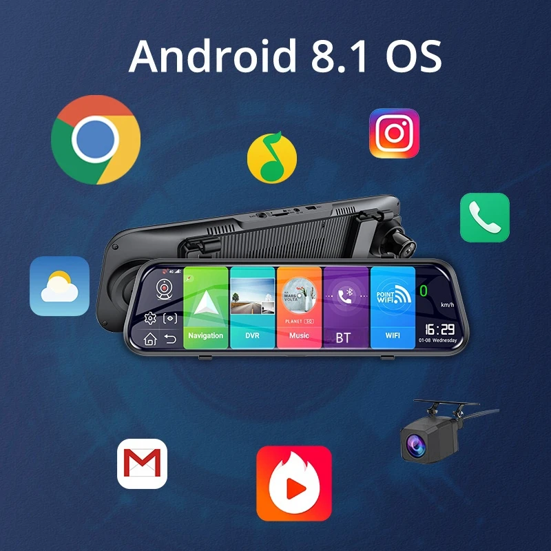 4G 9 66 дюймов Android 8 1 зеркало заднего вида передний и задний двойной объектив видеорегистратор с ADAS FHD WIFI GPS навигация обратная камера