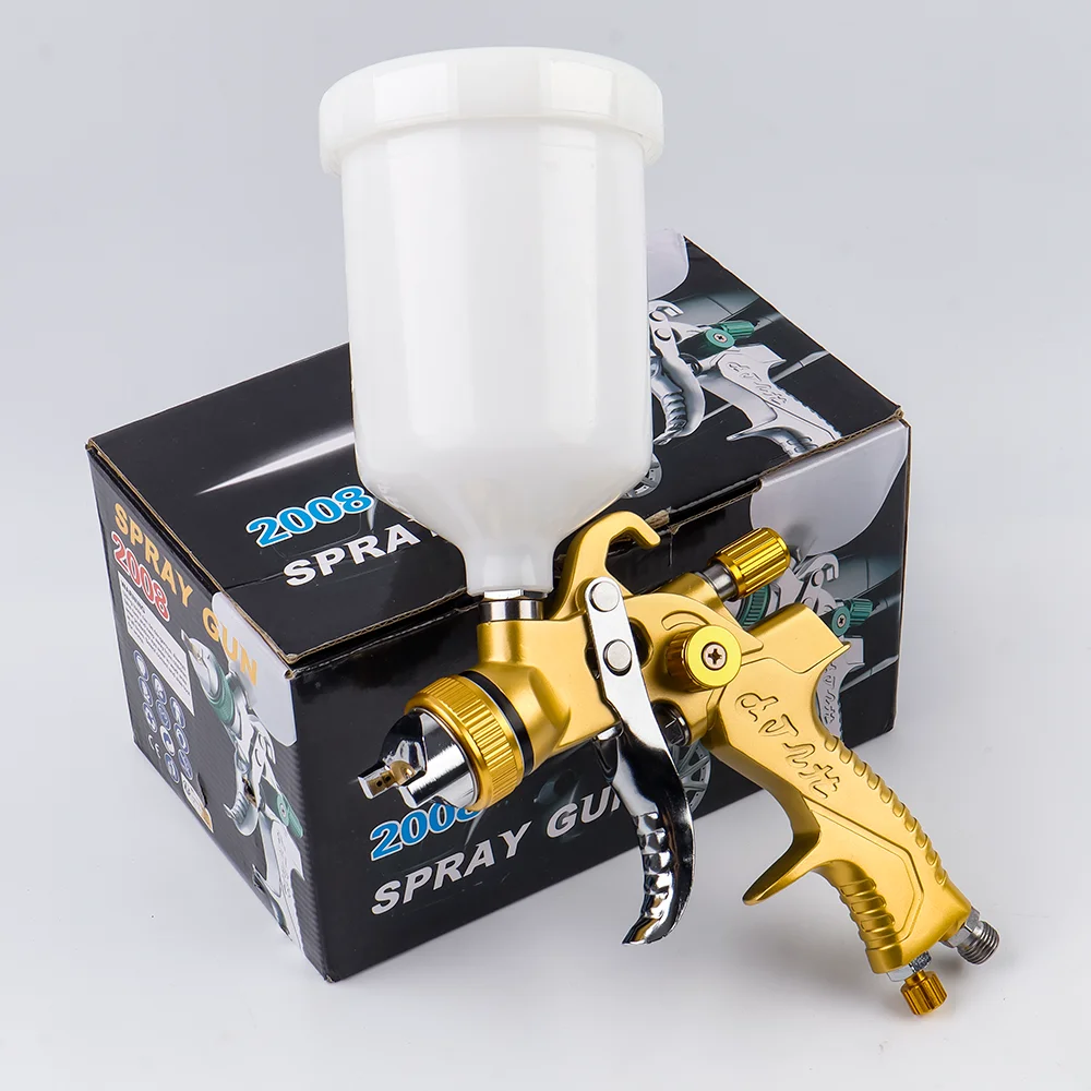 Professional Type HVLP Golden Airbrush With 1.3mm/1.5mm/1.8mm Three Nozzles Air Paint Spray Gun Car Repainting Paint Tool.