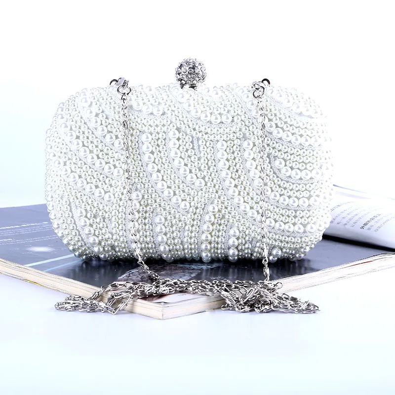 
New Style Lady Handmade White Pearl Beaded Dinner Party HandBag Wedding Clutch Womens Pearl Evening Bags Bridal Purse Bags 
