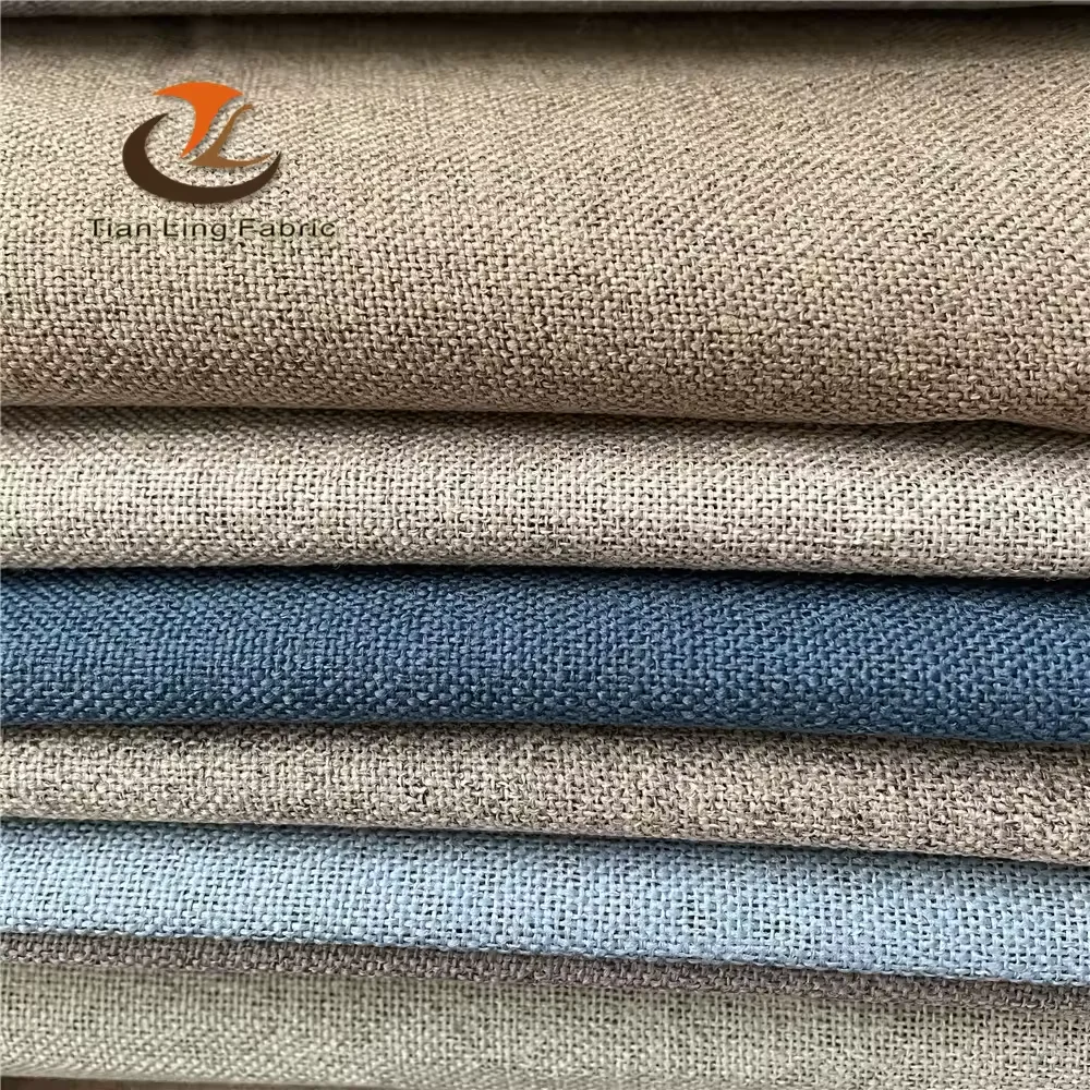 hot sell stock ready to ship both side same faux linen fabric inside black tpu film curtain fabric blackout