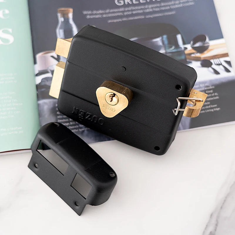 Ouzen Heavy Duty Black Alloy Steel and Brass Deadbolt Double Cylinder Rim Lock