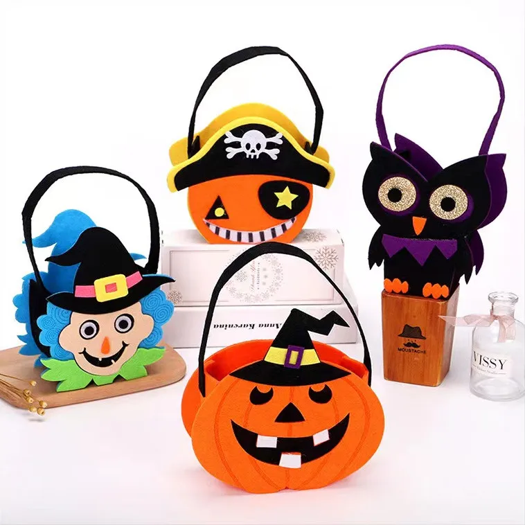Factory Price Die Cut Felt Pumpkin Cand Bags for Halloween spooky decorations & costumes
