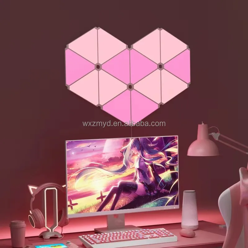 DIY Triangle Light Quantum APP Control RGB Smart Lights Wifi Bluetooth Music Sync Computer Games Bedroom Decoration Wall Lamp