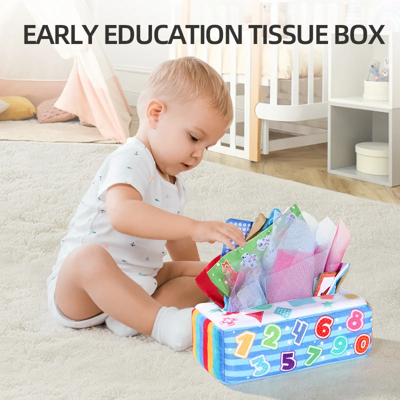 Tissue box three-dimensional tear resistant tissue box baby comfort early education puzzle toy (6 sound paper+20 gauze paper)
