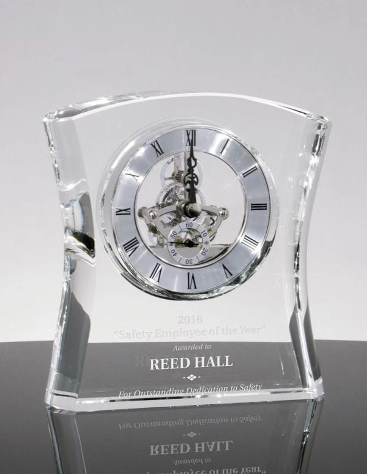 High Quality Corporate Award K9 Glass  Round Edges Crystal Desk Clock
