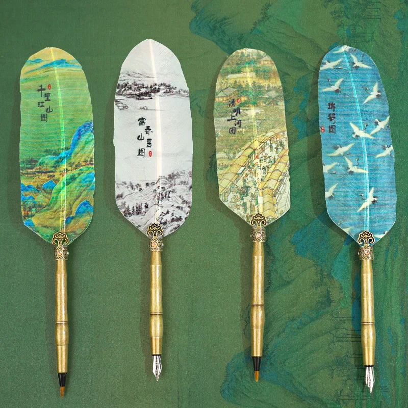Paul Cezanne Chinese Style Feather Pen Set Antique Calligraphy Writing Dip Pen Luxury Vintage Signature Pen for Gift