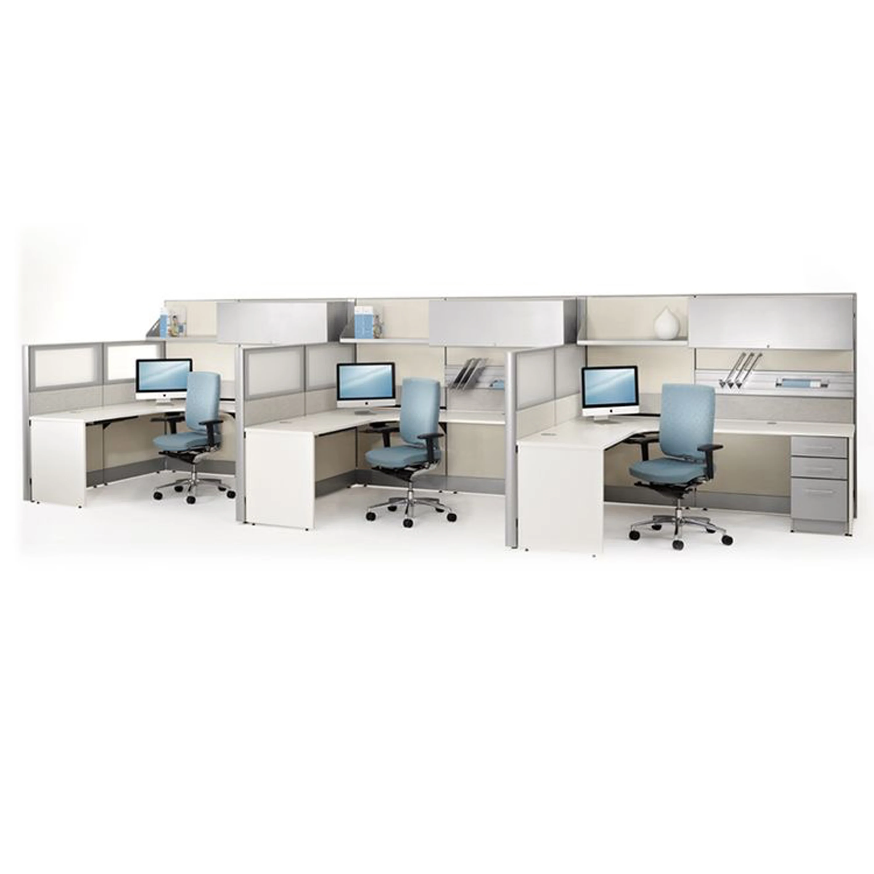 Современная офисная мебель модульная рабочая станция на 6 персон с алюминиевым перегородным экраном изогнутый L-образный офисный стол