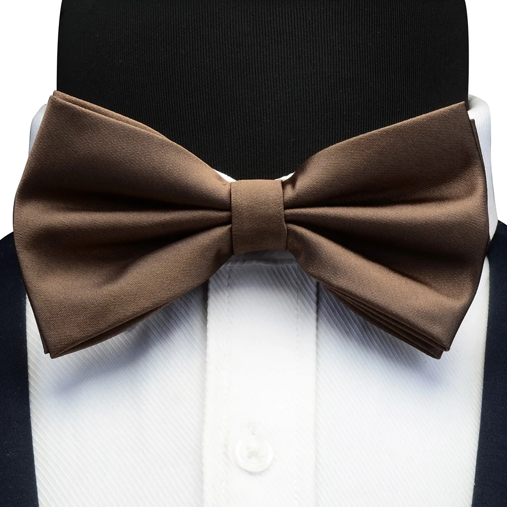 Solid Pre-tied Bow Tie for Men Green Orange Brown Double Fold Bowknot Waterproof Wedding Business Bowtie Accessories