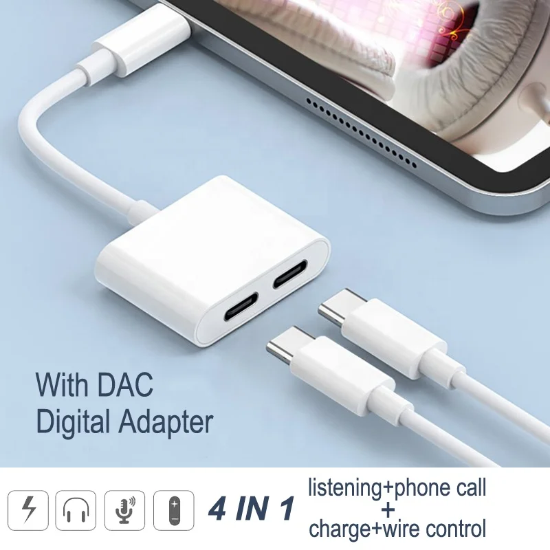 
premium digital 2 in 1 dual usb type c headphone adapter for Samsung/Huawei/Google/Xiaomi/Oppo/Vivo 