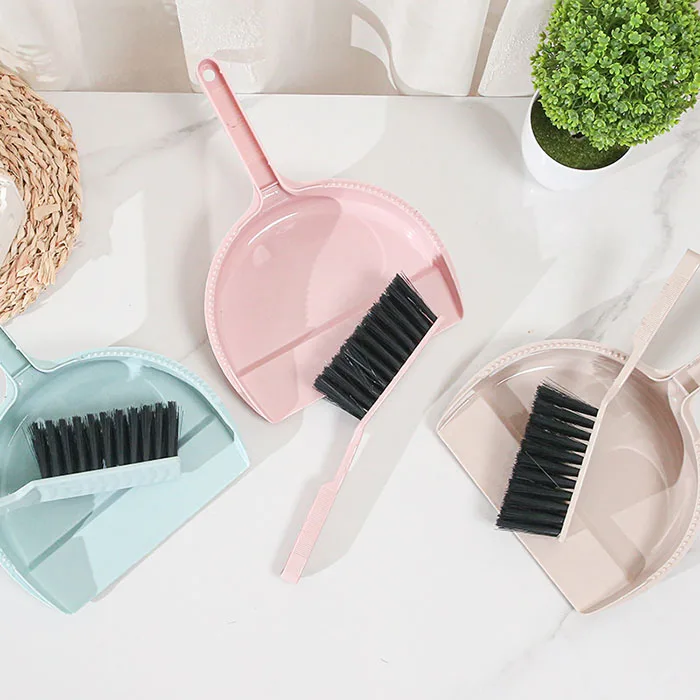 HQ5118 soft brush hair pink color PP plastic dust pan with brush set
