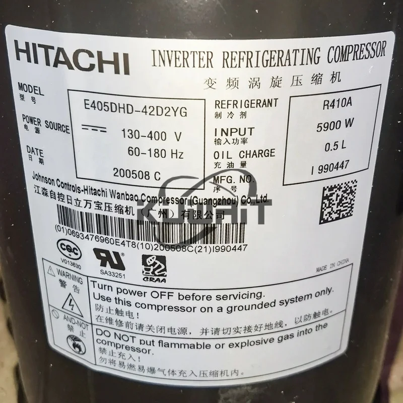 HITACHI инверторный Холодильный компрессор E405DHD-38A2YG E405DHD-36D2YG